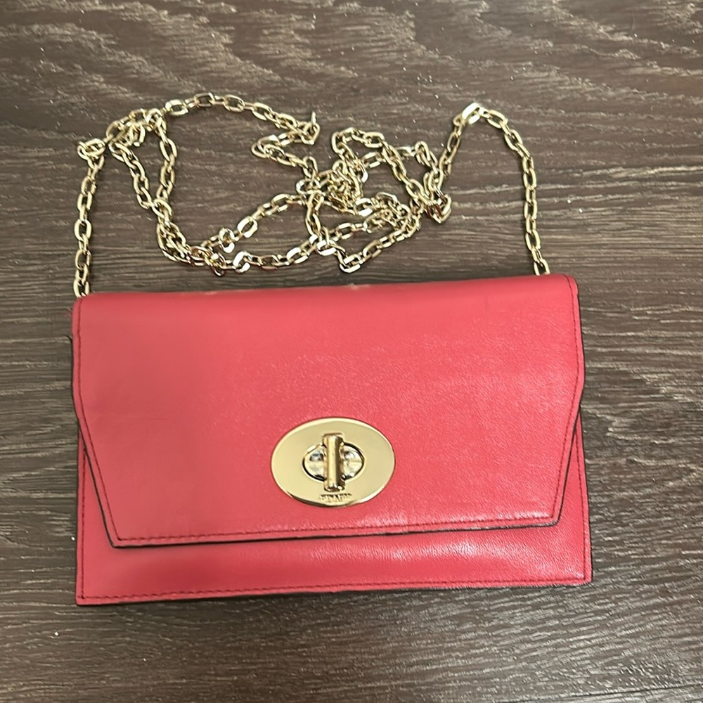 COACH Madison Smooth Leather Pink Clutch Wallet with Chain.  Gold Hardware.